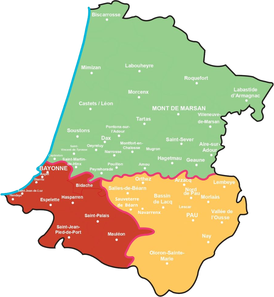 Carte des Landes et du 64